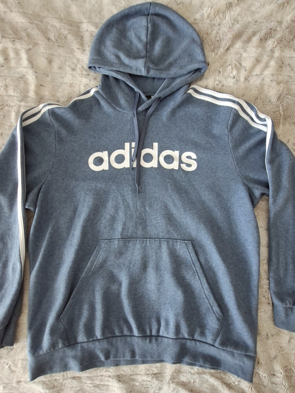 Adidas 3 Stripe Men's Heather Blue Pullover Sweatshirt Hoodie Soft Fleece XL